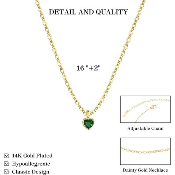 Elegant Green Heart Pendant Necklace – Silver Tone – Adjustable 16” + 2” - Picture 7 of 8